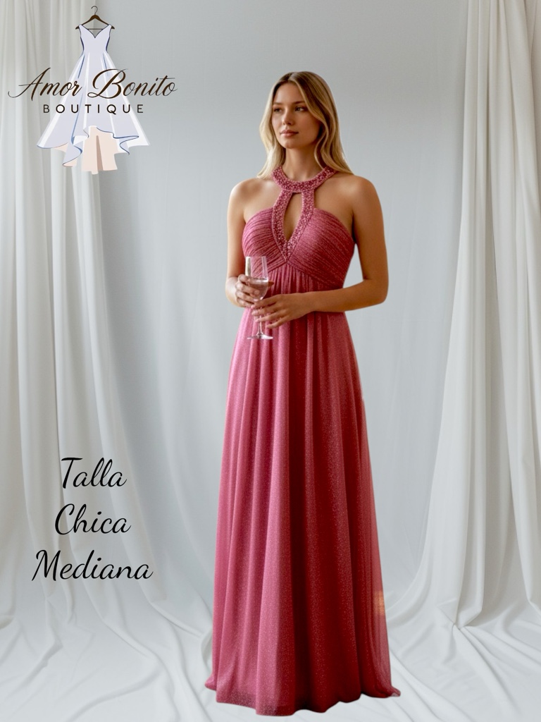 Vestido rosa brillos