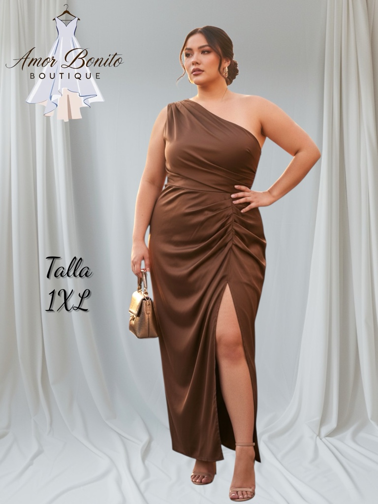 Vestido cafe un hombro