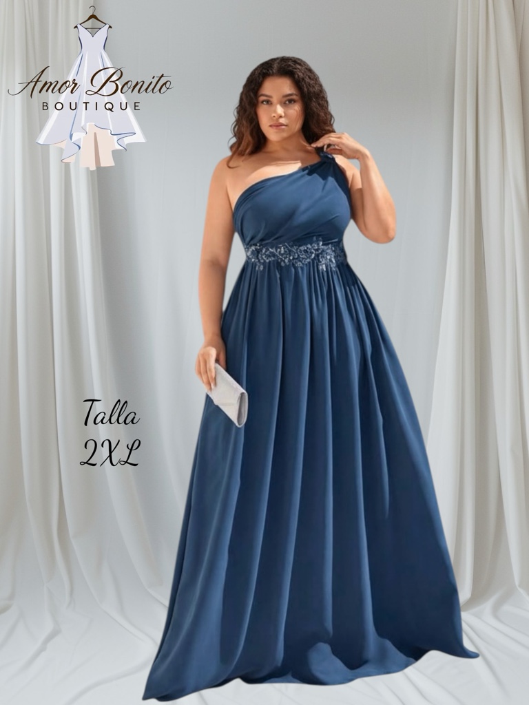 Vestido azul petróleo 1 hombro