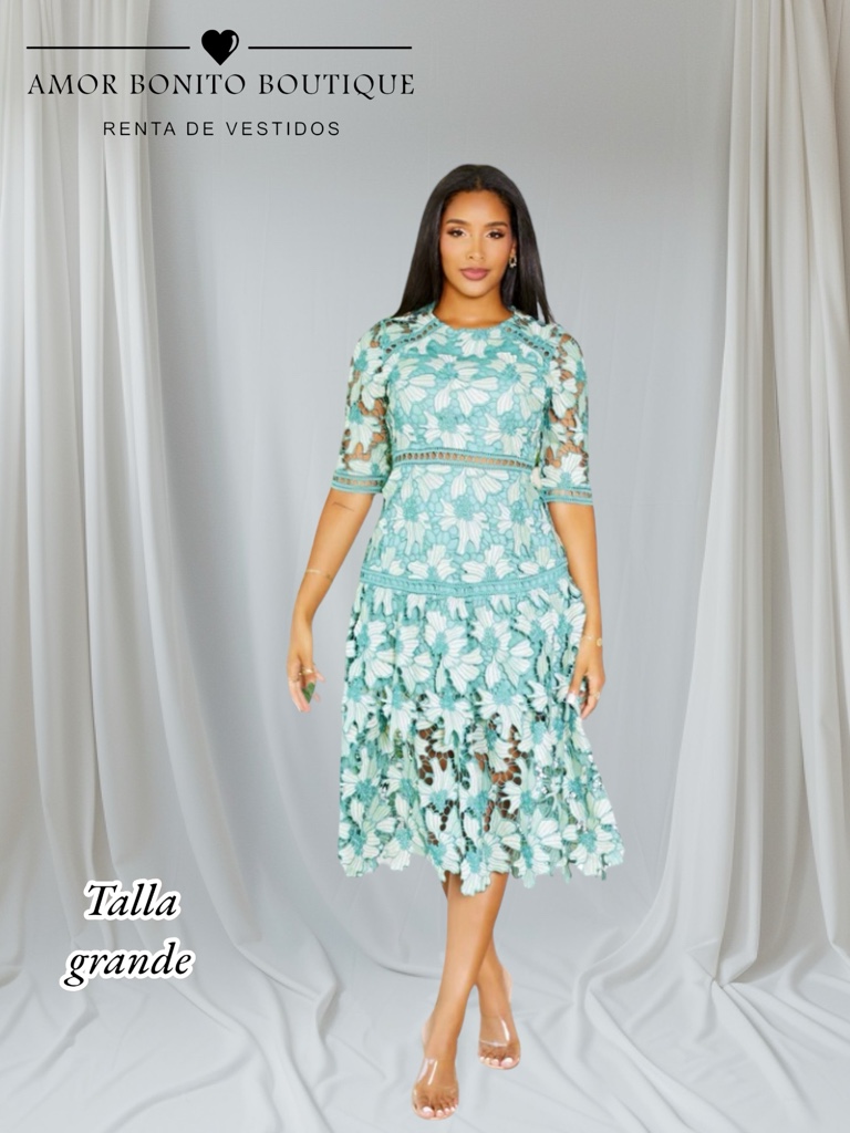 Vestido tira bordada floral verde agua