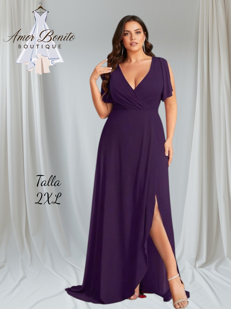 Vestido morado mangas gasa