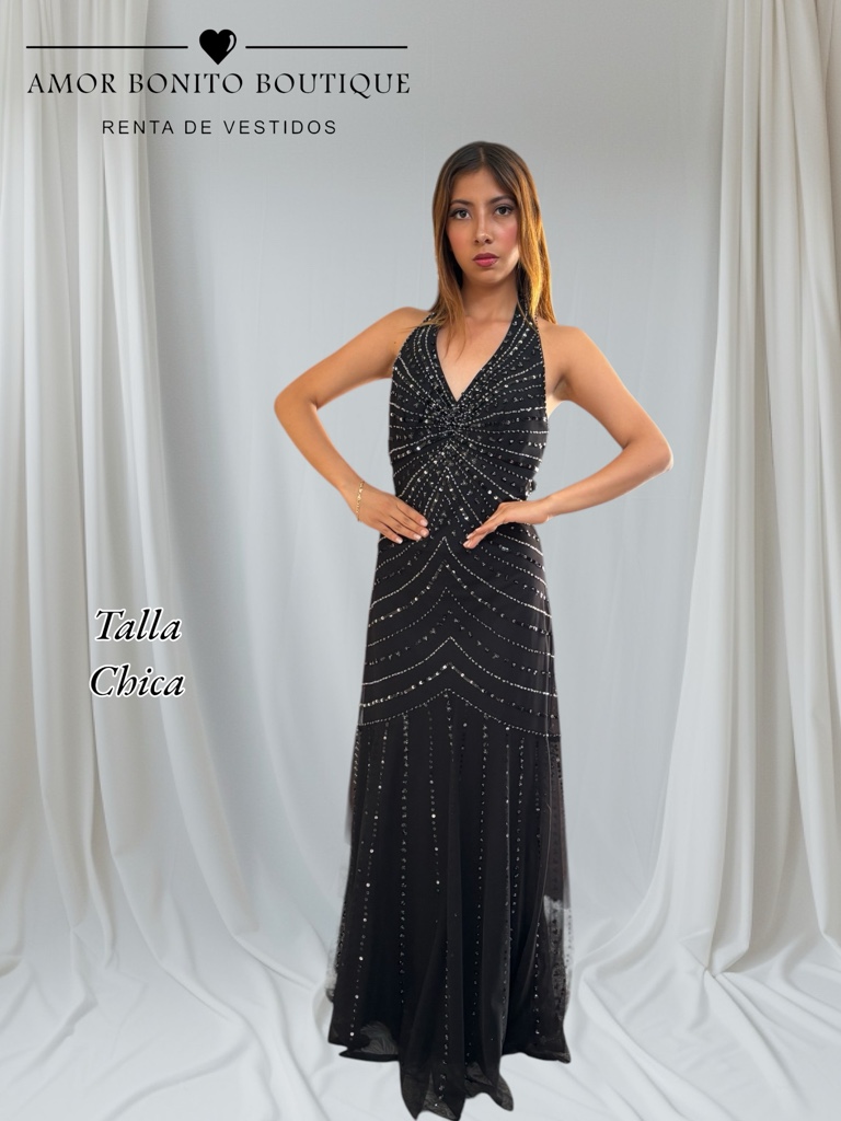 Vestido negro halter lentejuela