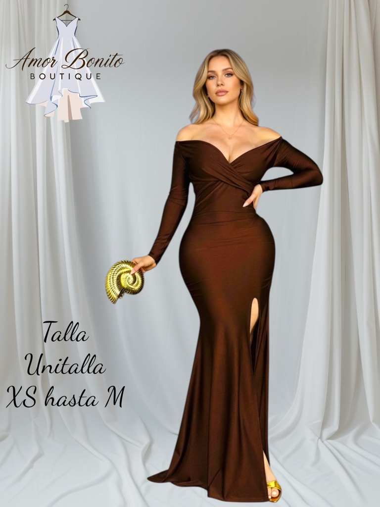 Vestido café manga larga