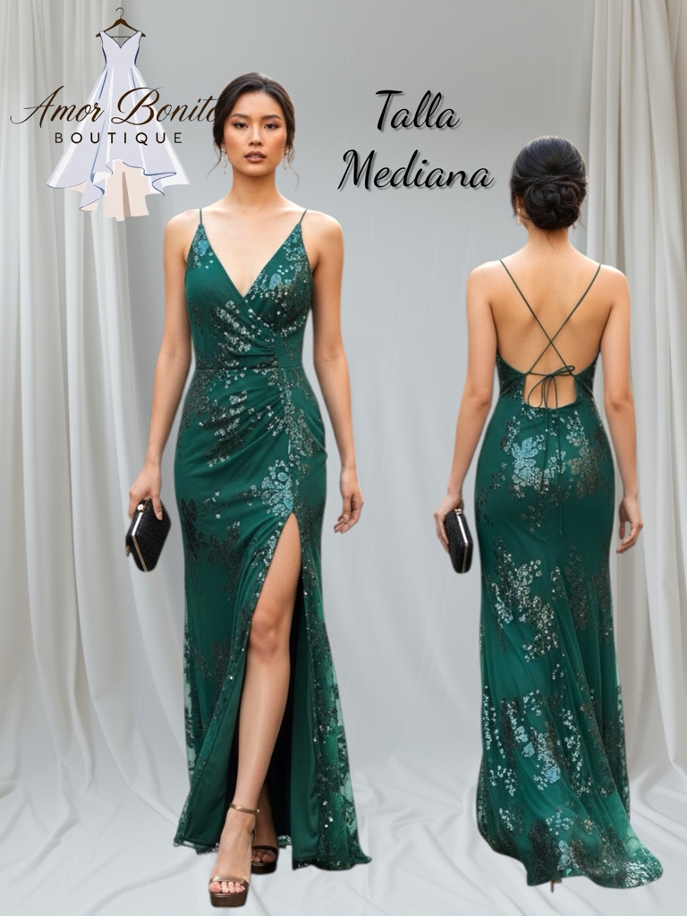 Vestido verde con negro lentejuela