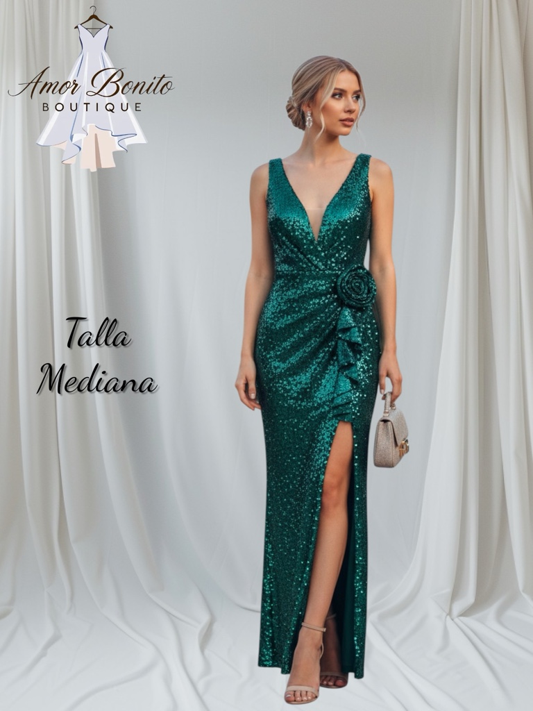 Vestido verde brillante flor