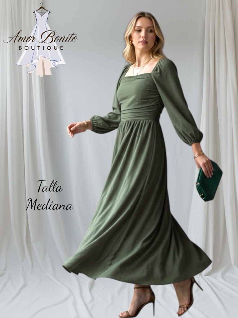 Vestido verde olivo manga larga