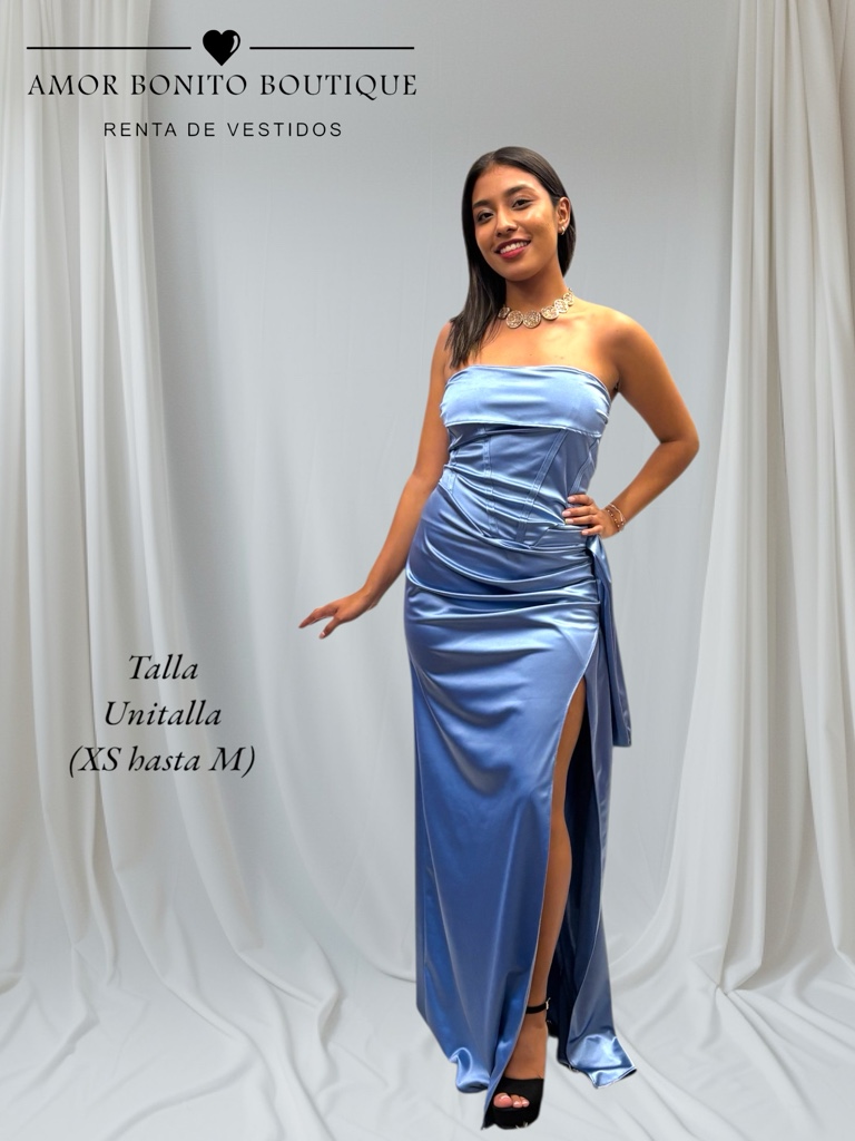 Vestido azul satin strapless