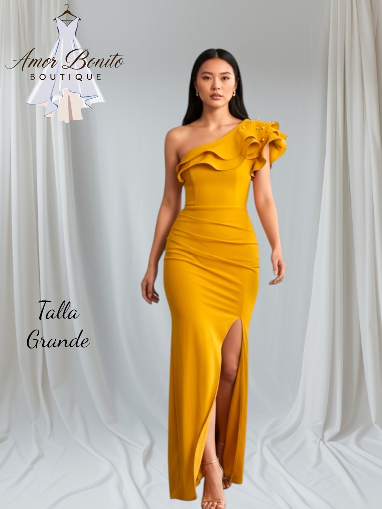 Vestido mostaza 1 hombro