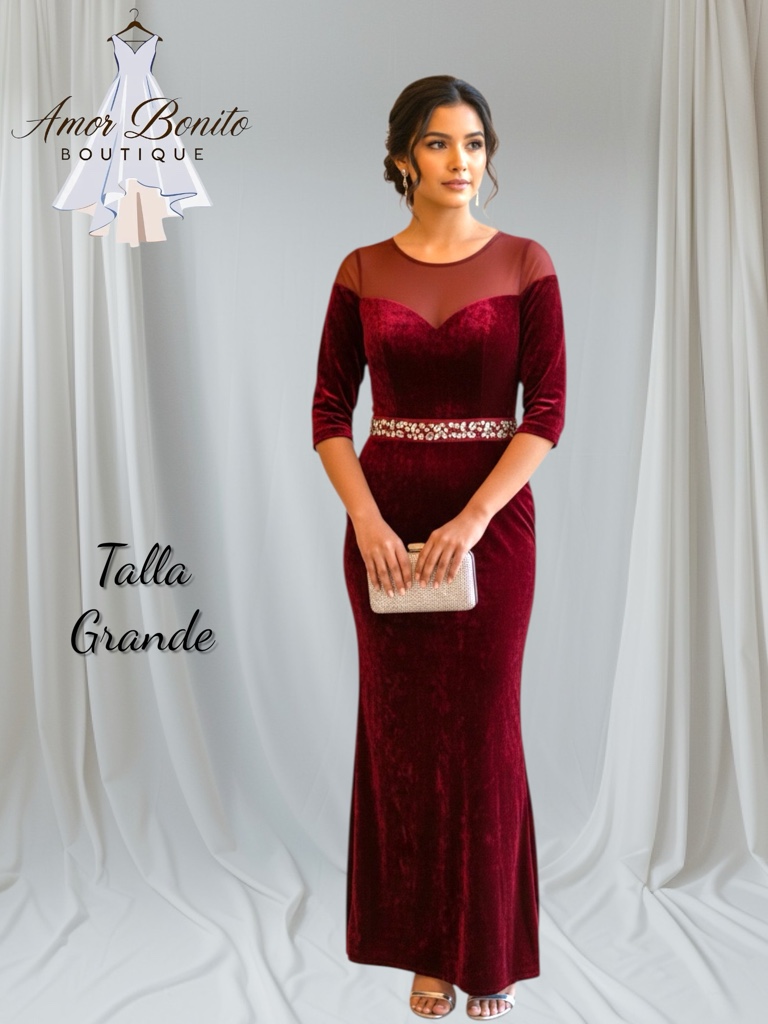 Vestido vino terciopelo mangas