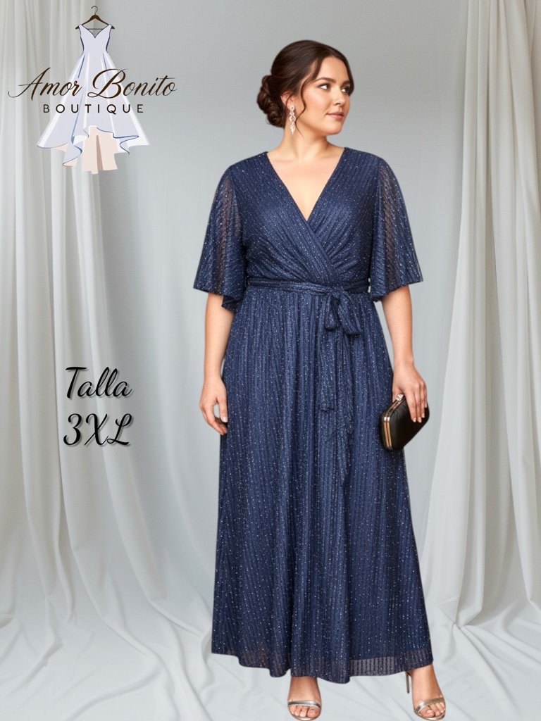 Vestido azul marino detalles plata