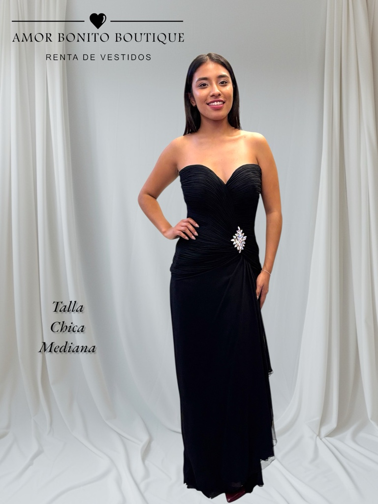 Vestido negro strapless aplicación