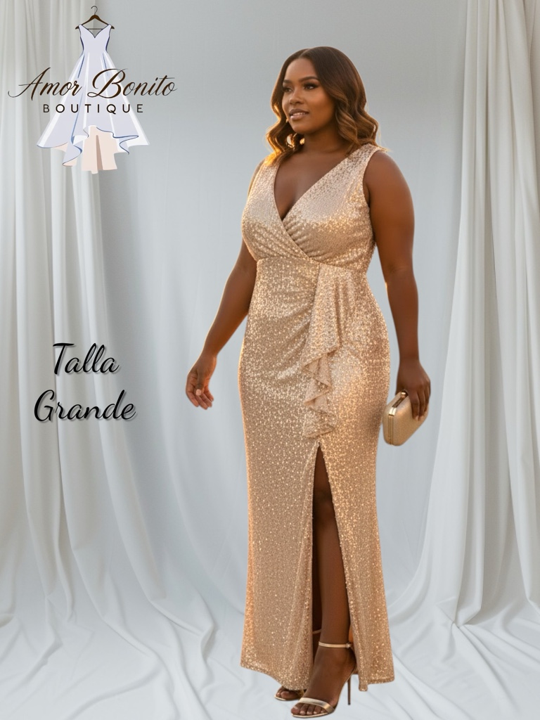 Vestido dorado lentejuela tobillero