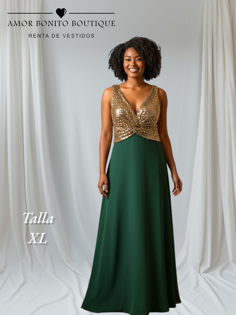 Vestido verde y dorado lentejuela
