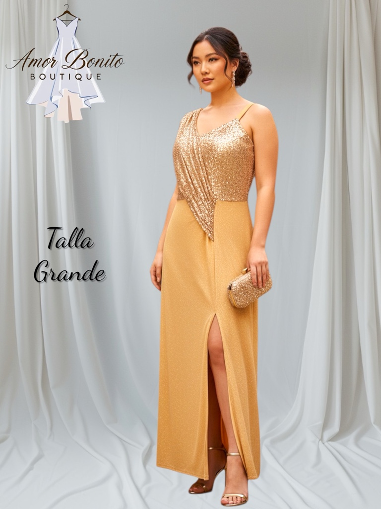 Vestido mostaza con dorado