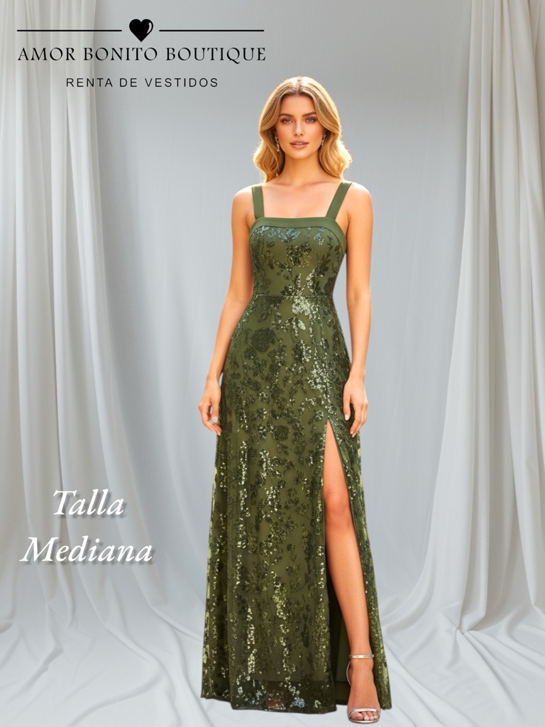 Vestido verde militar lentejuelas
