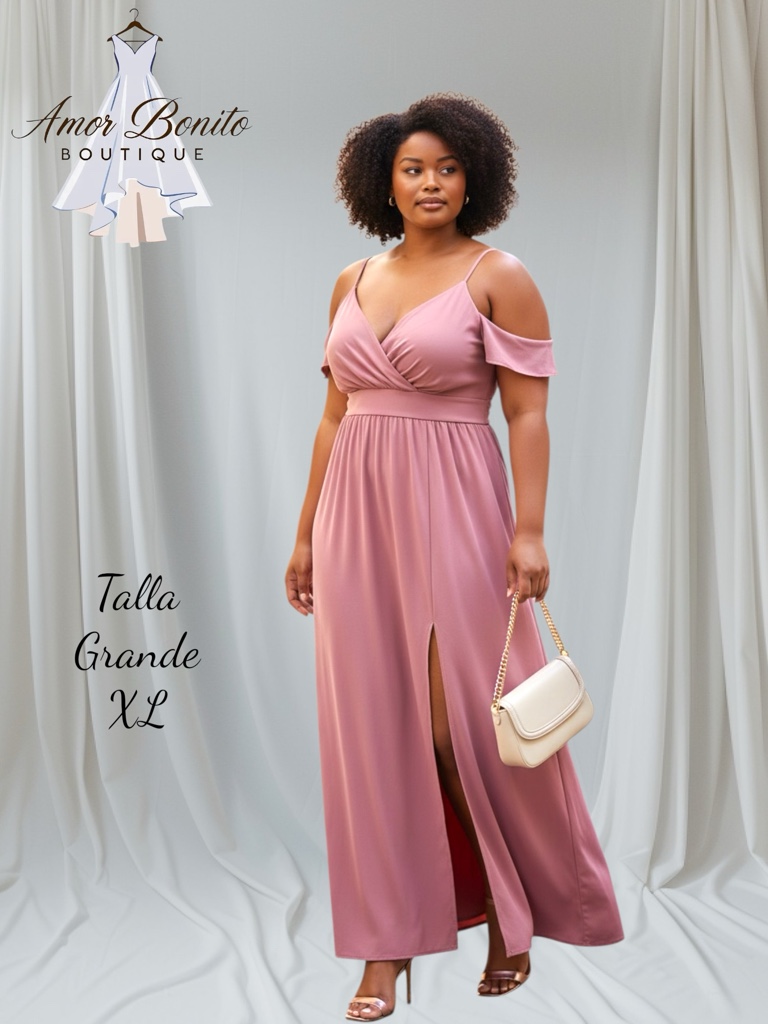 Vestido rosa largo manga colgante