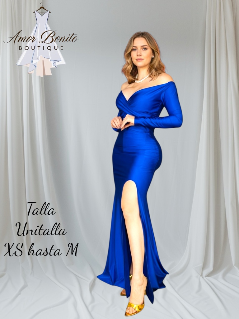Vestido azul rey manga larga licra