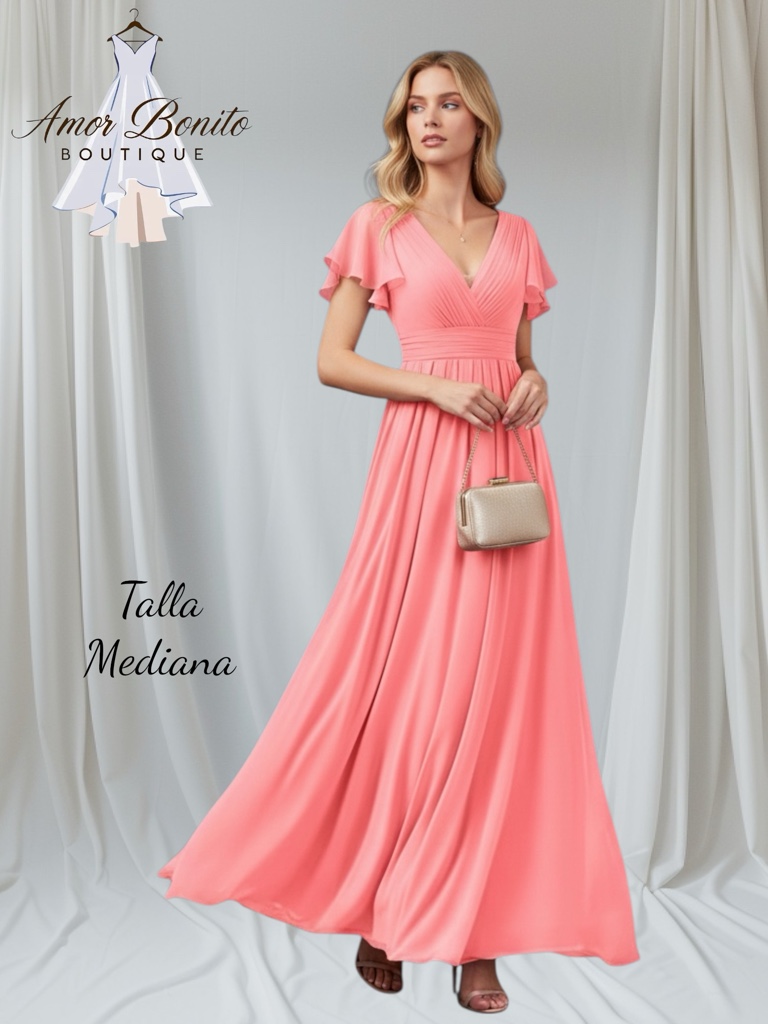 Vestido coral manga corta