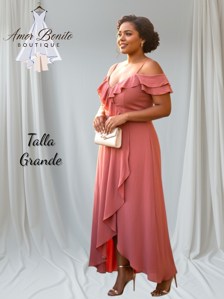 Vestido rosa  canela hombros descubiertos