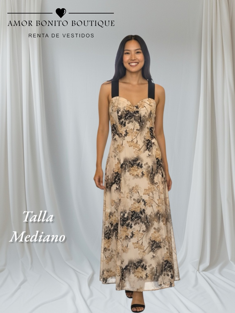 Vestido floral beige negro