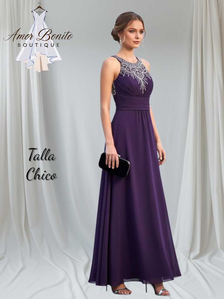 Vestido morado y plata