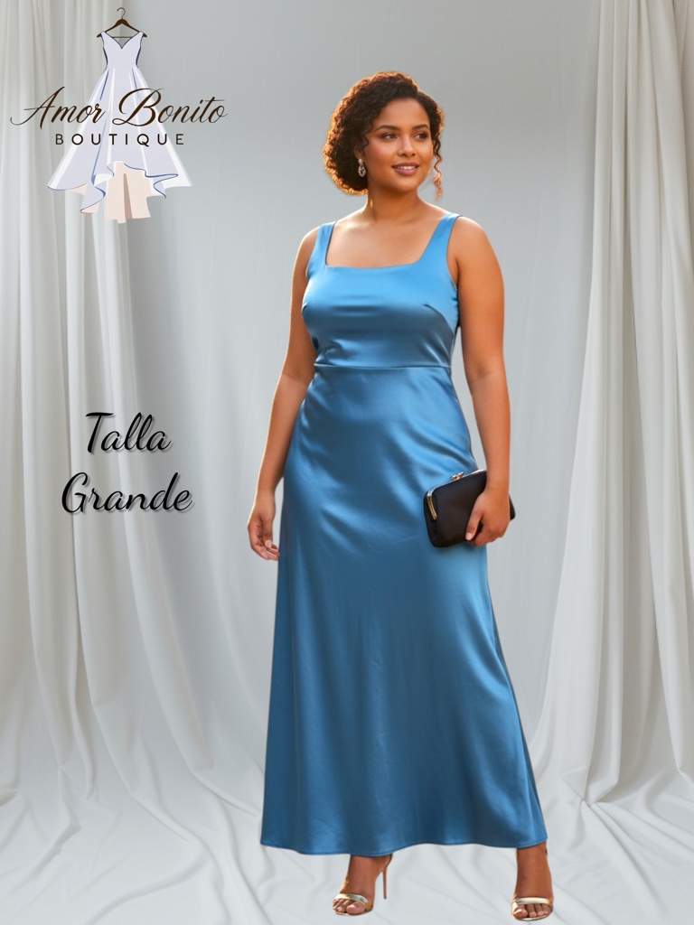 Vestido azul niebla seda