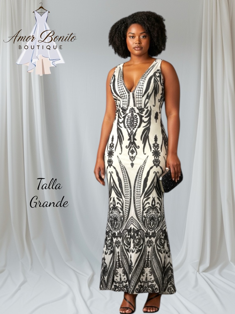 Vestido  negro y blanco lentejuela