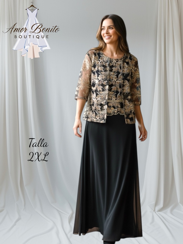Vestido negro con dorado con saco