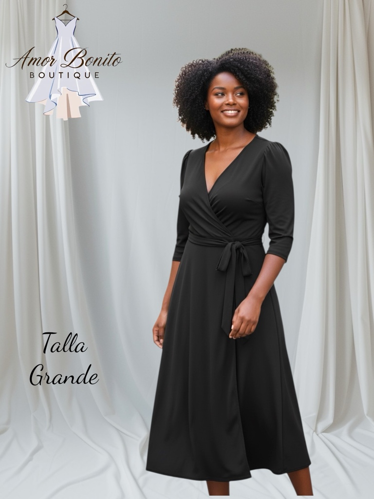 Vestido negro corto manga 3/4
