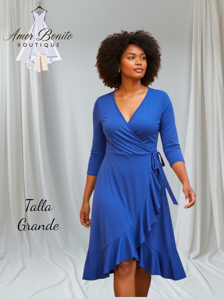 Vestido azul rey  envolvente corto