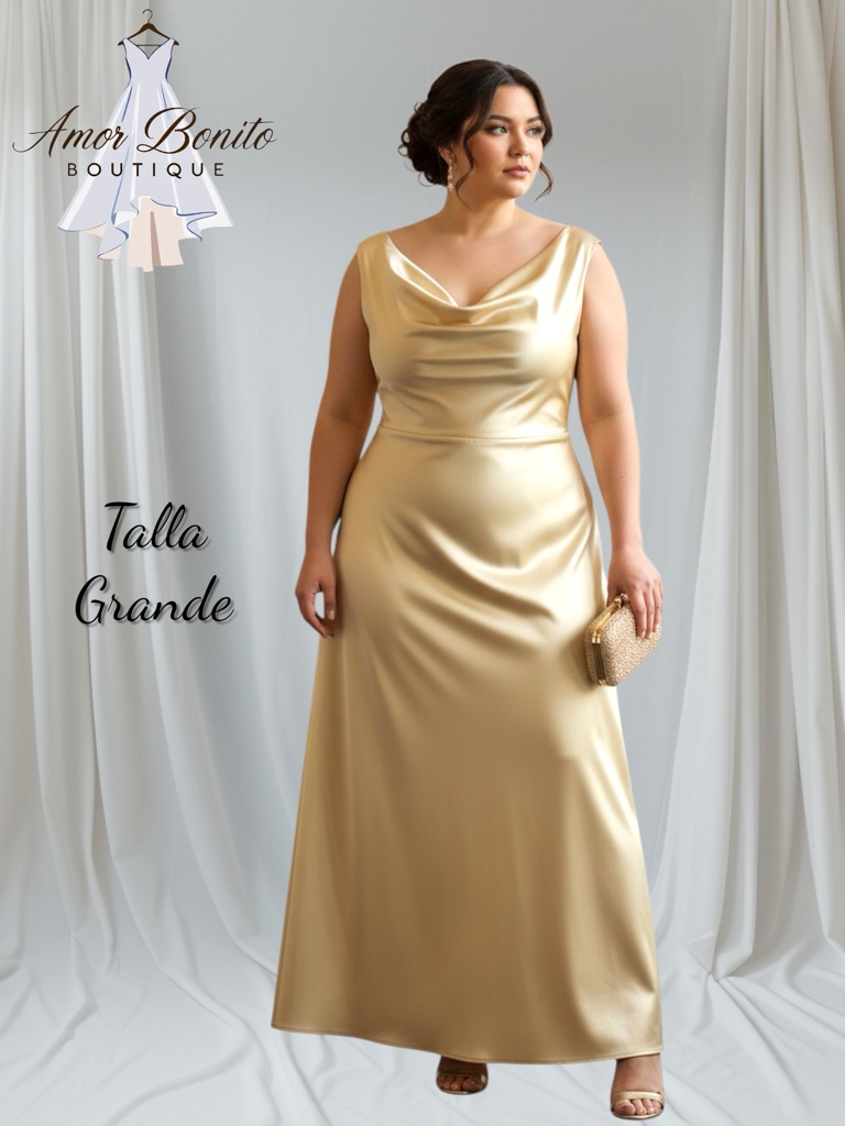 Vestido amarillo mantequilla satin largo