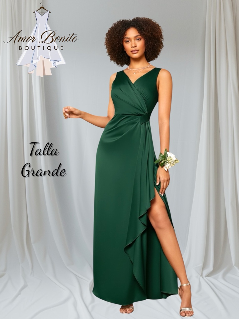 Vestido verde esmeralda satinado