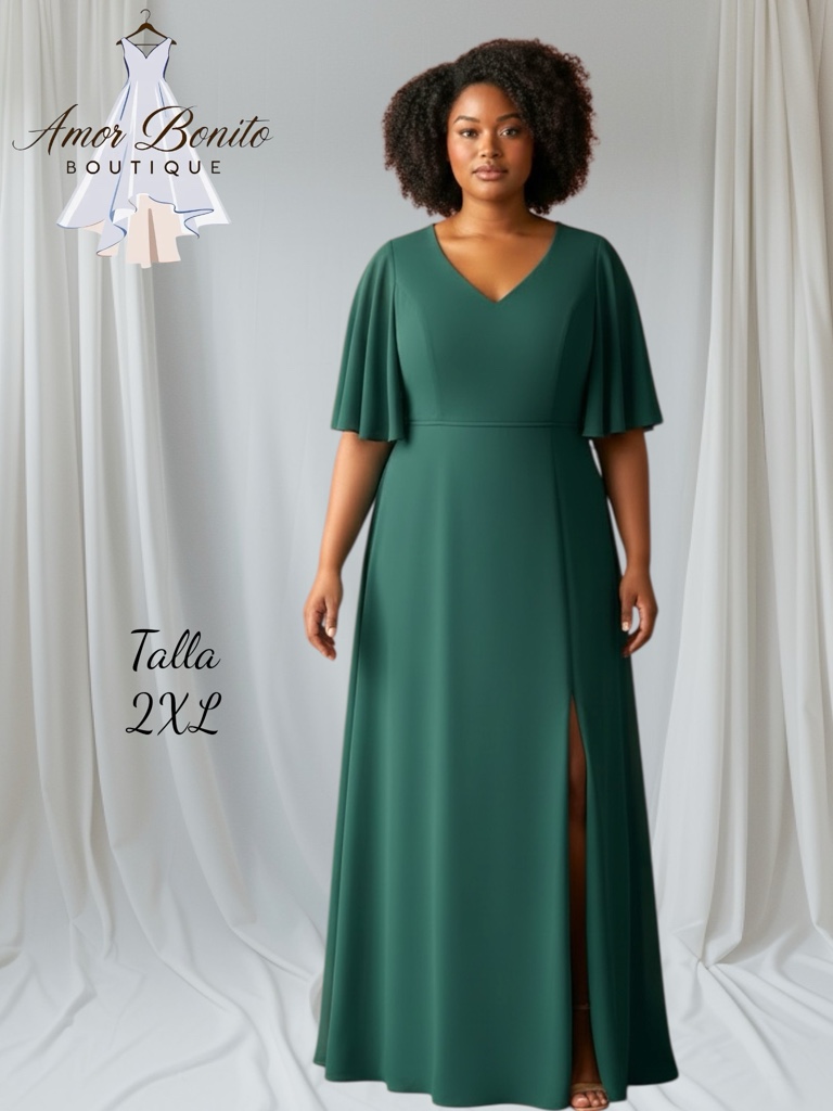 Vestido verde esmeralda mangas