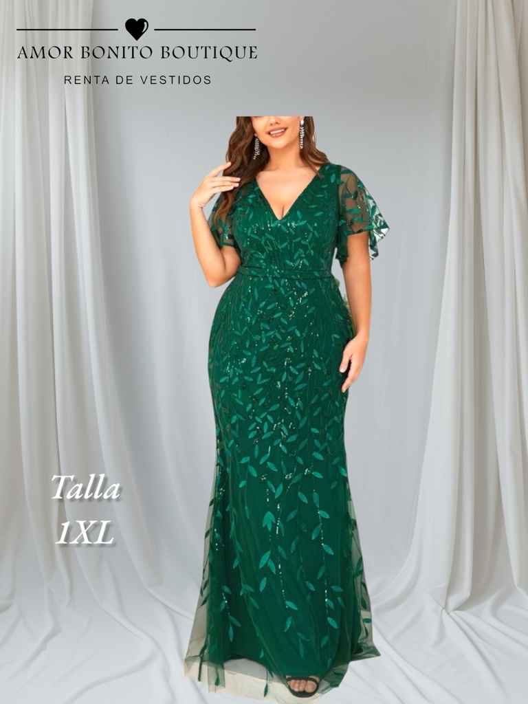 Vestido verde hojas mangas