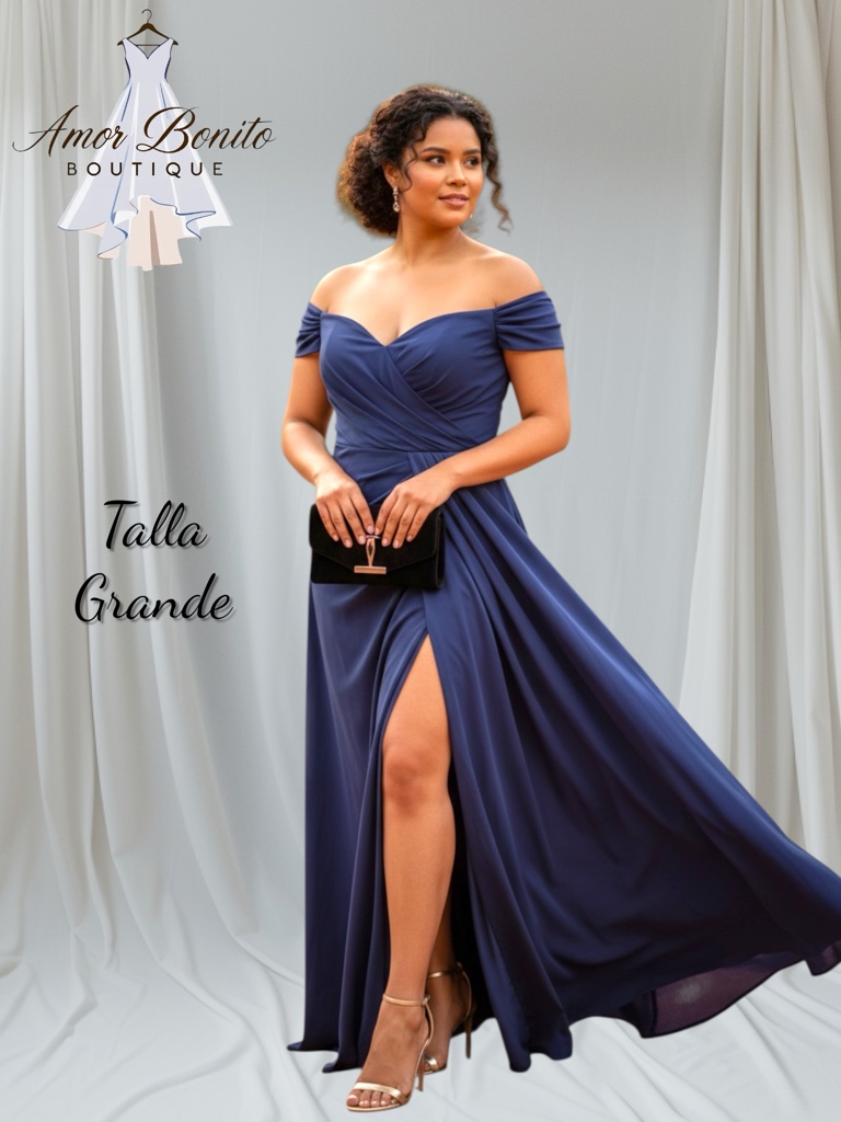 Vestido azul marino largo corte princesa