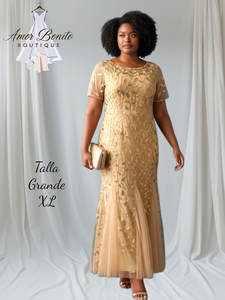 Vestido dorado hojas lentejuela
