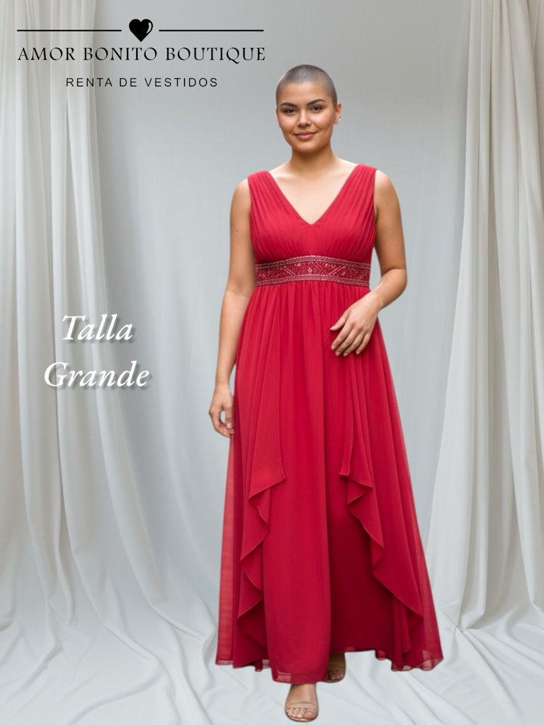 Vestido rojo cinto aplicaciones