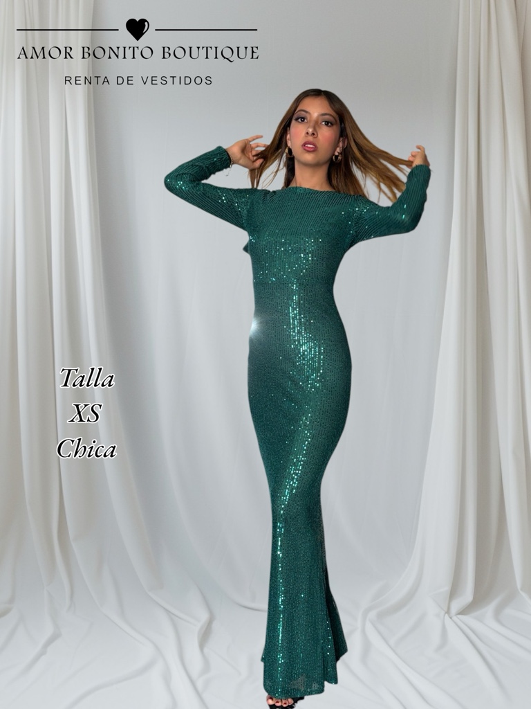 Vestido verde esmeralda manga larga