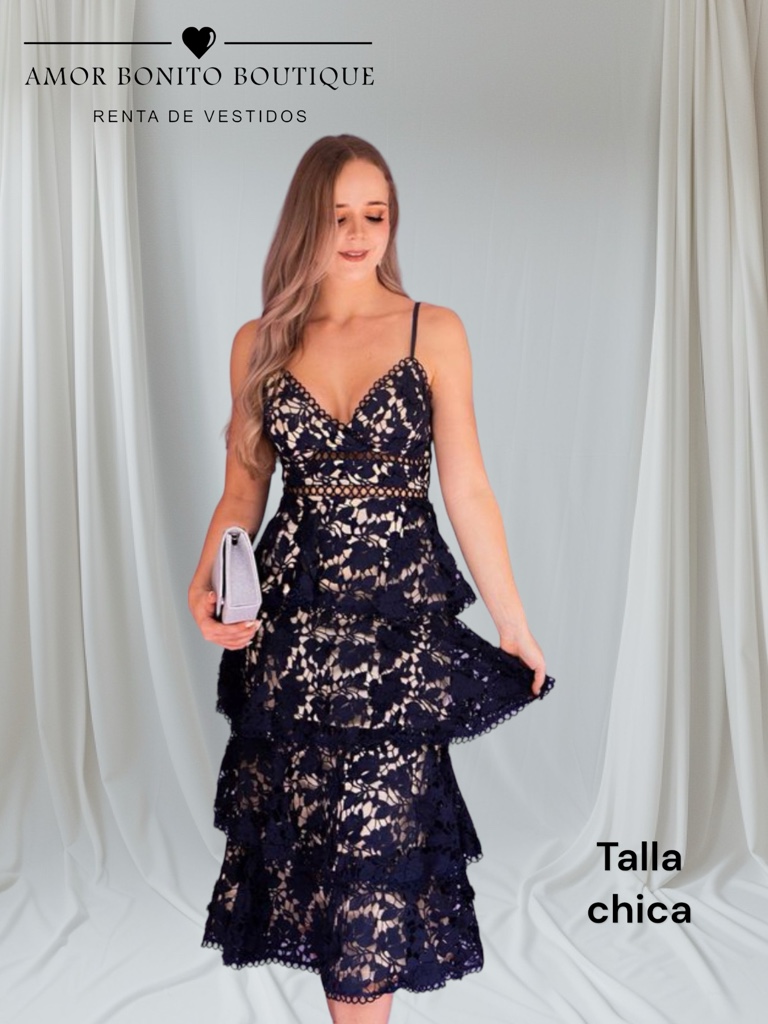 vestido azul marino tira bordada