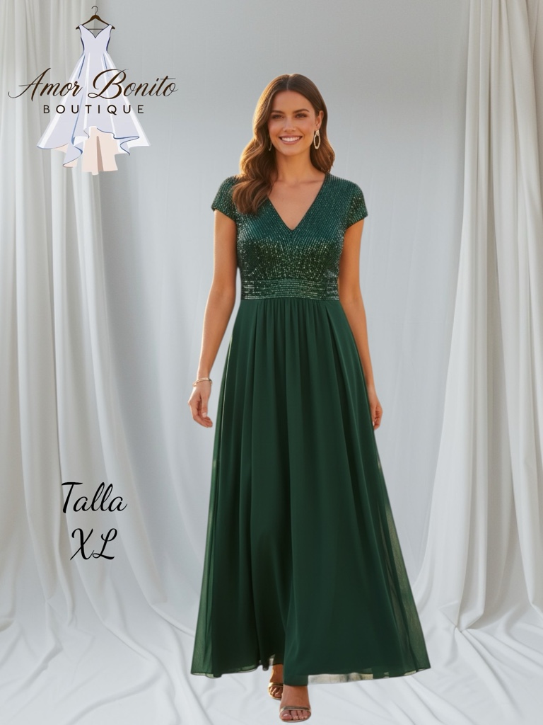 Vestido verde esmeralda lentejuela manga corta