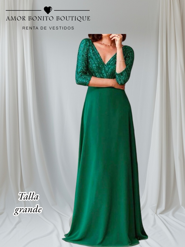 Vestido verde esmeralda mangas lentejuela