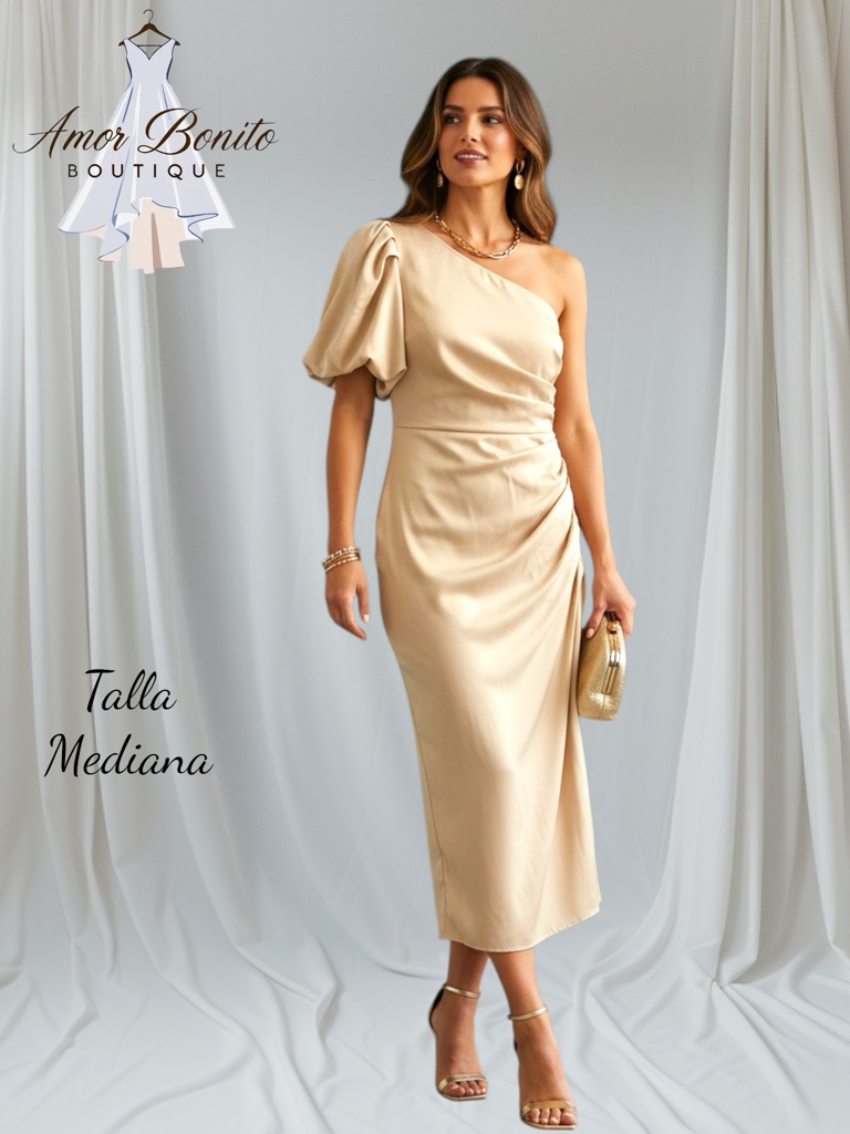 Vestido beige tobillero cóctel