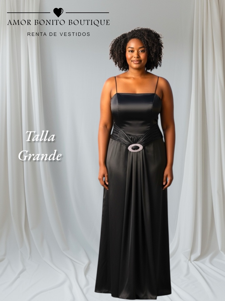 Vestido negro largo aplicación plata