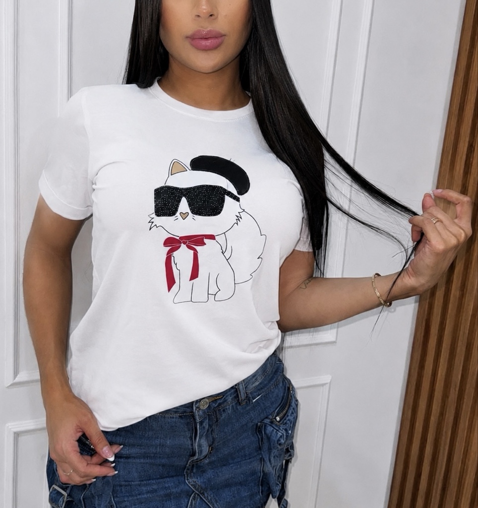 Blusa Blanca Karl Lagerfeld Gato
