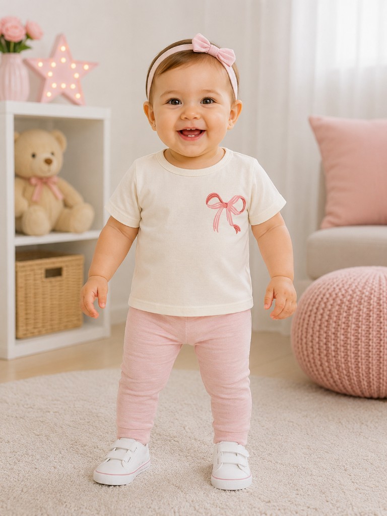 Polera niña crema cinta
