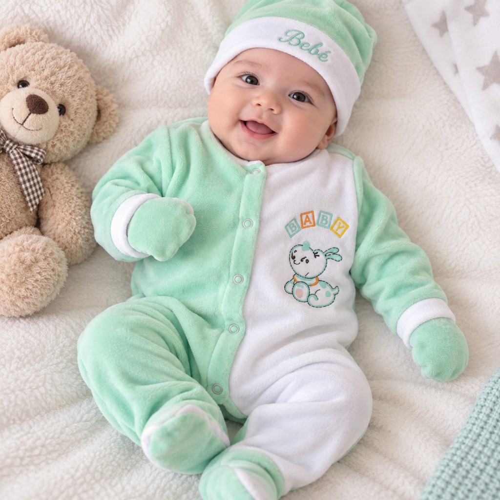 Enterito plush verde agua  0-3m