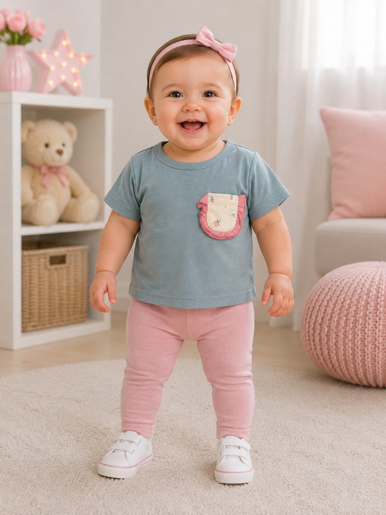 Polera niña bolsillo rosa