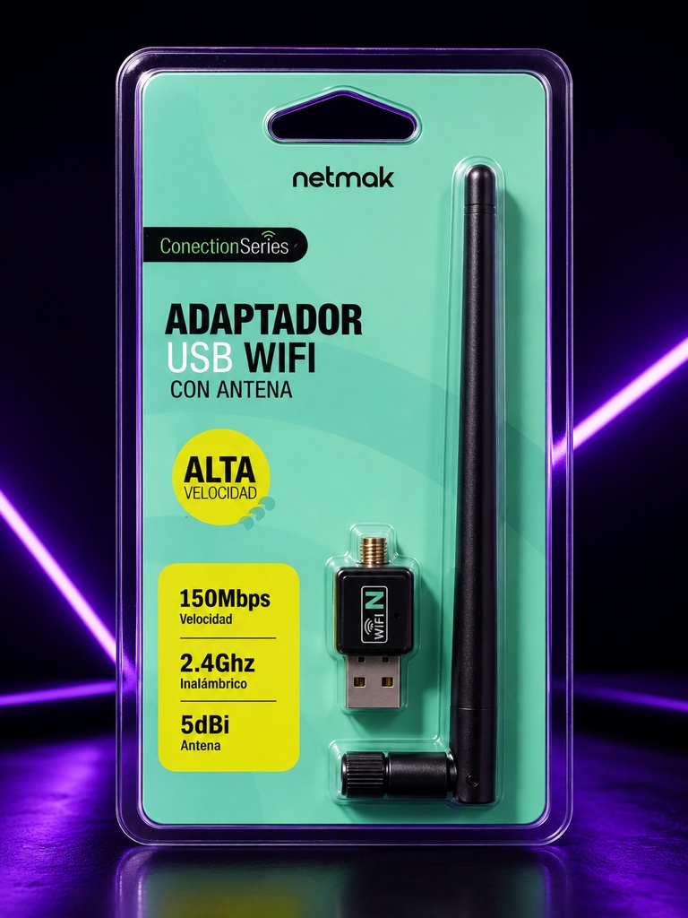 Netmak Adaptador USB WiFi con antena 150mbps