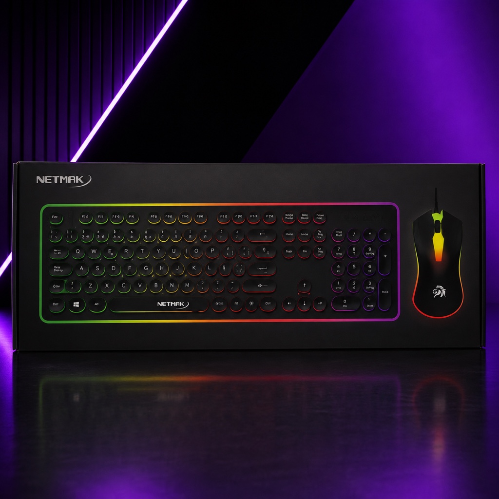 NETMAK combo teclado y mouse RGB negro