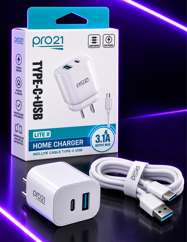 pro21 cargador blanco Type-C + USB